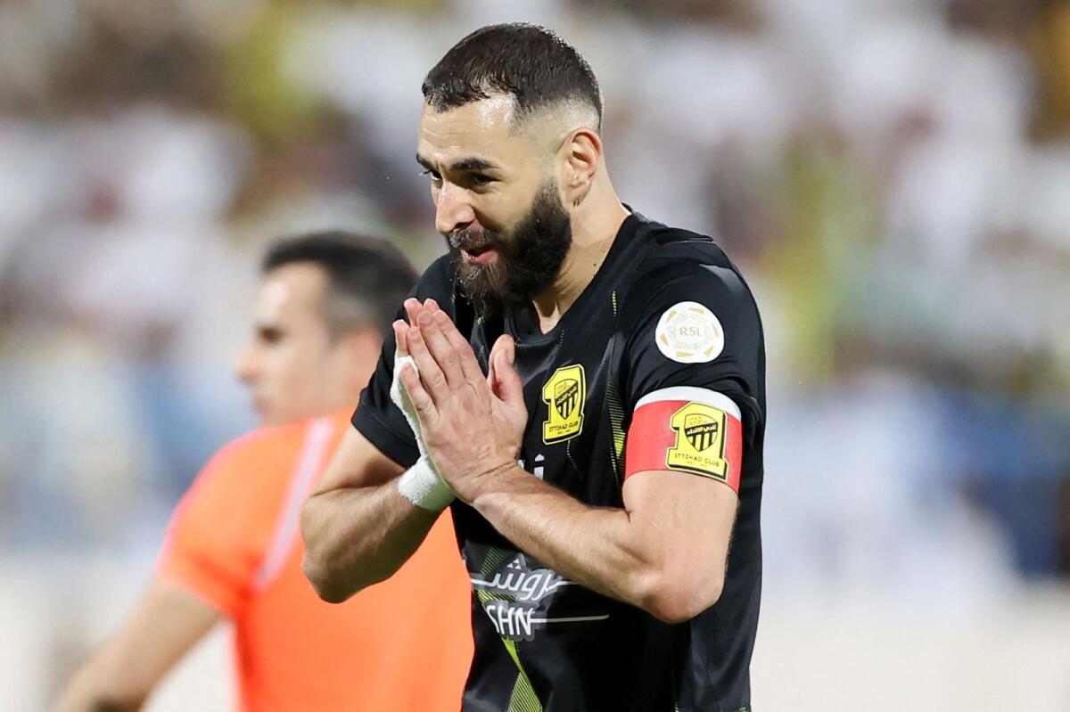 مهاجم الاتحاد الفرنسي كريم بنزيما خلال مباراة في الدوري السعودي للمحترفين.  – وكالة فرانس برس